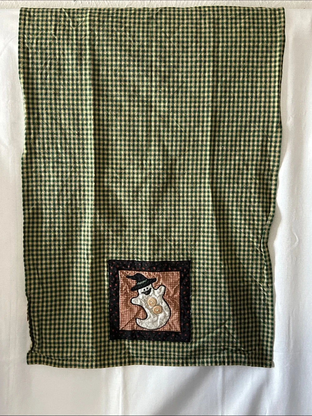 Sonoma primitive-style green/tan checkered hand towel set appliqué ghost